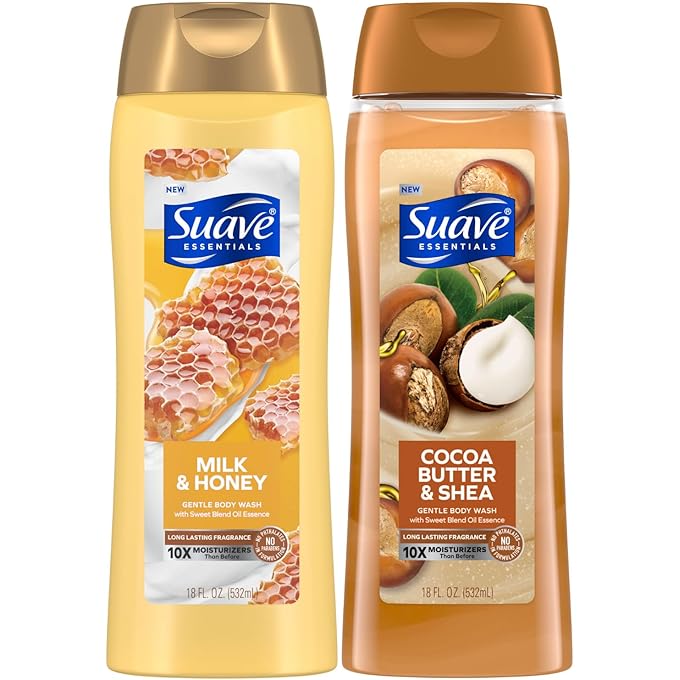 Suave Body Wash Variety 2-Pack, Milk & Honey + Cocoa Butter & Shea â€“ Gentle Body Washes with Sweet Blend Oil Essence, 18 Oz Ea - Image 1